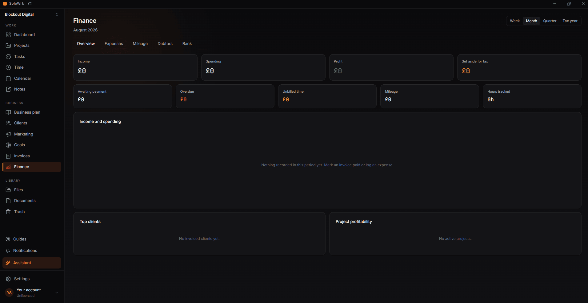 The SoloWork finance dashboard